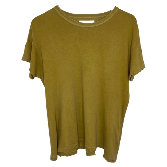 THE GREAT. Tops - The Great Boxy Crew T-Shirt Washed Mustard/Gold Distressed Top Tee